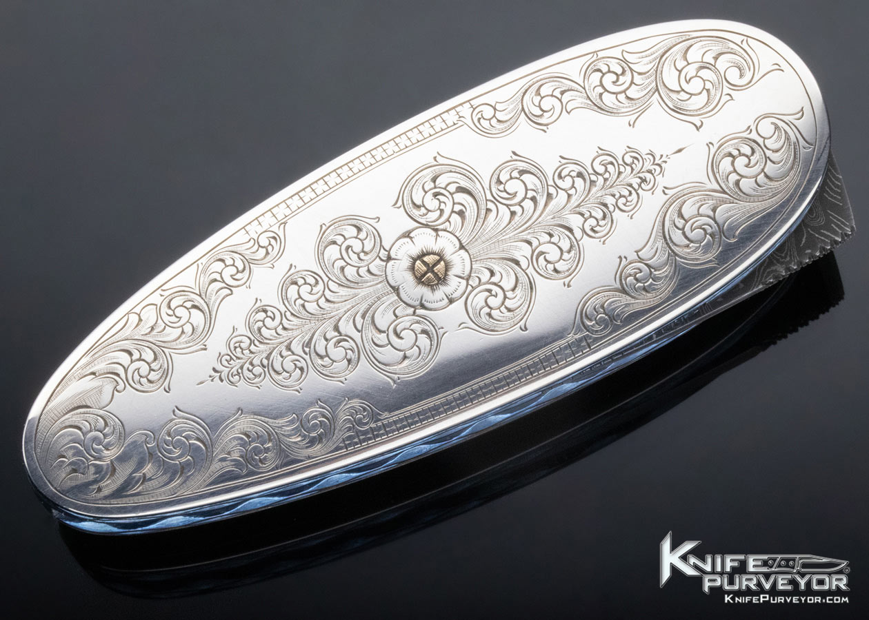Kelly Carlson Custom Knife Sterling Silver Egg Folder with Mike Norris "Raindrop" Damascus Linerlock - Image 5