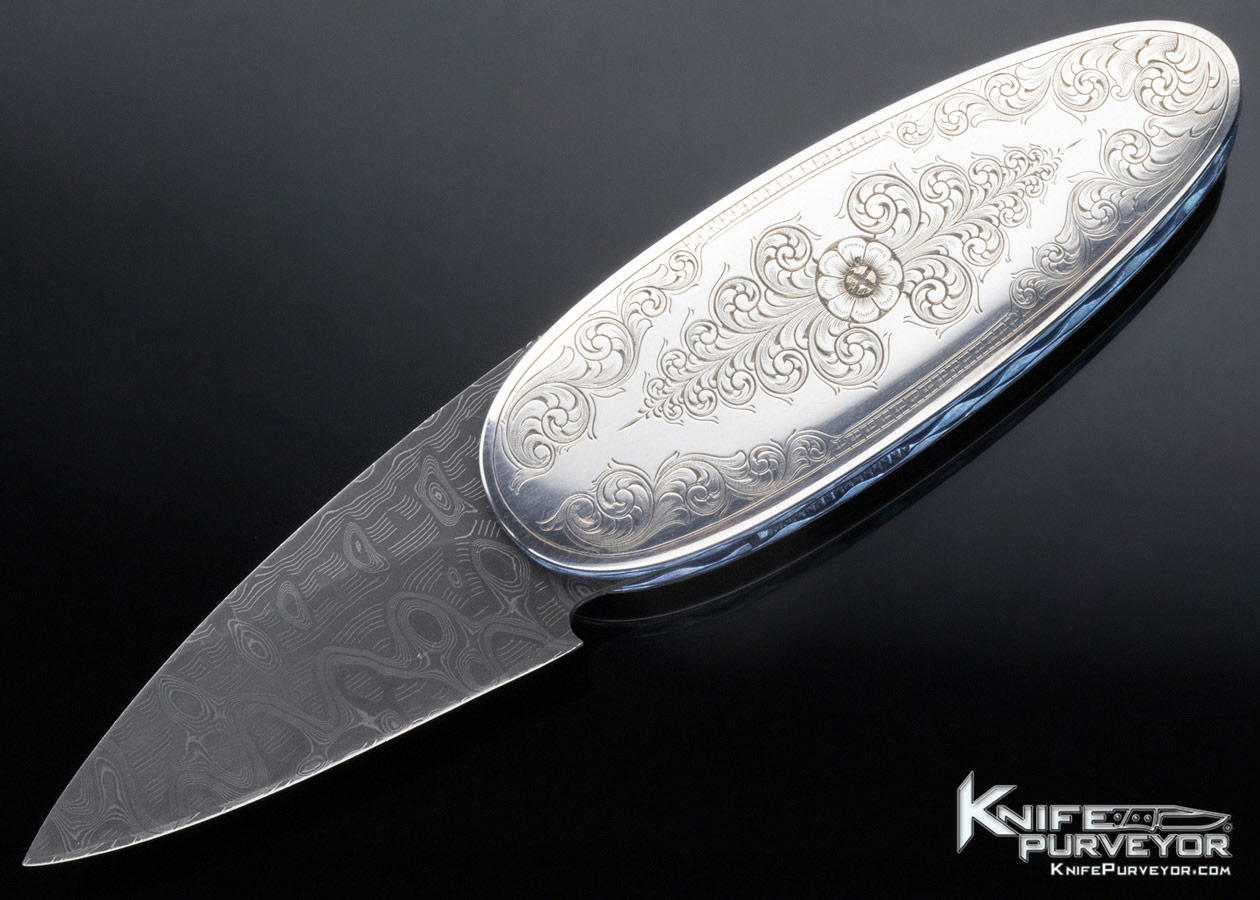 Kelly-Carlson-Custom-Knife-Sterling-Silver-Egg-Folder-with-Mike-Norris-Raindrop-Damascus-Linerlock-11606