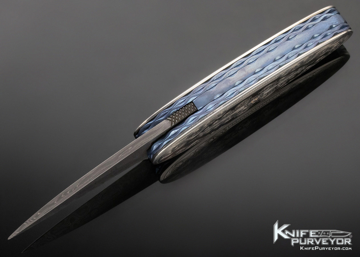 Kelly Carlson Custom Knife Sterling Silver Egg Folder with Mike Norris "Raindrop" Damascus Linerlock - Image 6