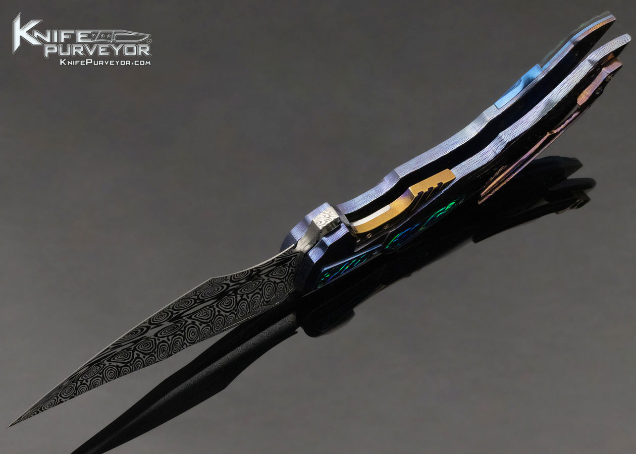 Ron Best Custom Knife "Fire Hawk" Timascus and Mosaic Damascus Framelock Flipper - Image 7