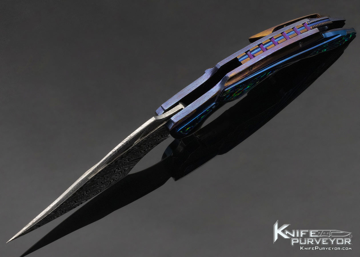 Ron Best Custom Knife "Fire Hawk" Timascus and Mosaic Damascus Framelock Flipper - Image 6