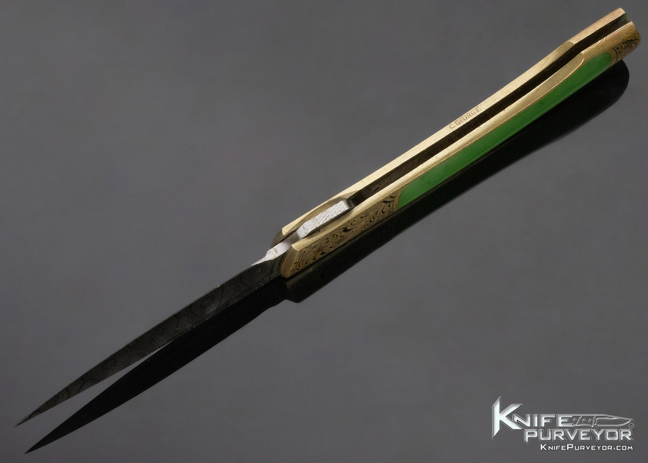 Scott Sawby Custom Knife Christy George Engraved Jade, Mokume and Damascus Self Lock - Image 7