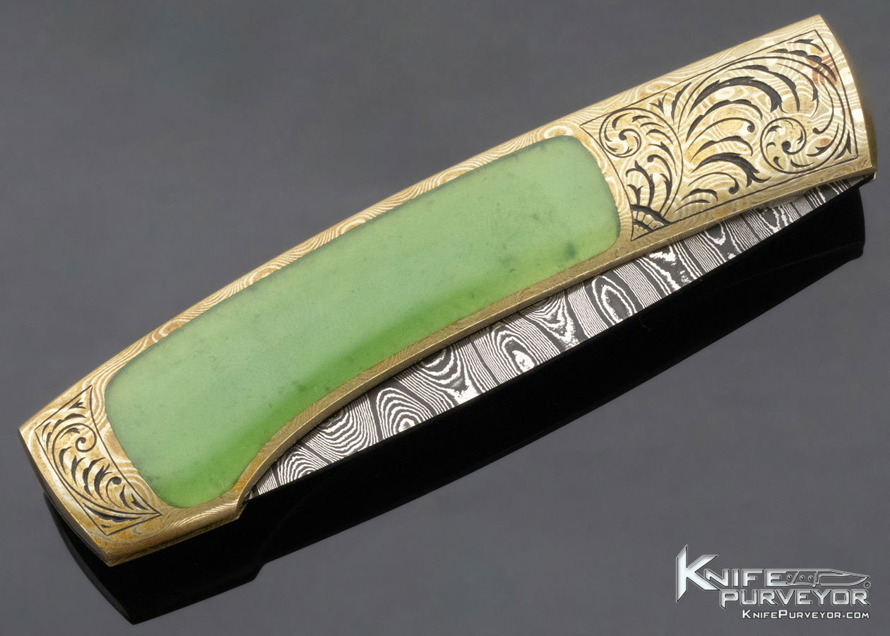 Scott Sawby Custom Knife Christy George Engraved Jade, Mokume and Damascus Self Lock - Image 3