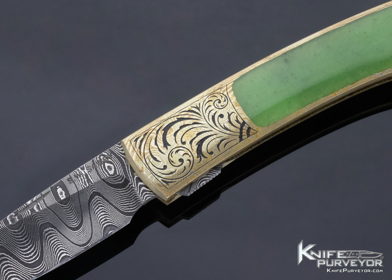 Scott Sawby Custom Knife Christy George Engraved Jade, Mokume and Damascus Self Lock - Image 2
