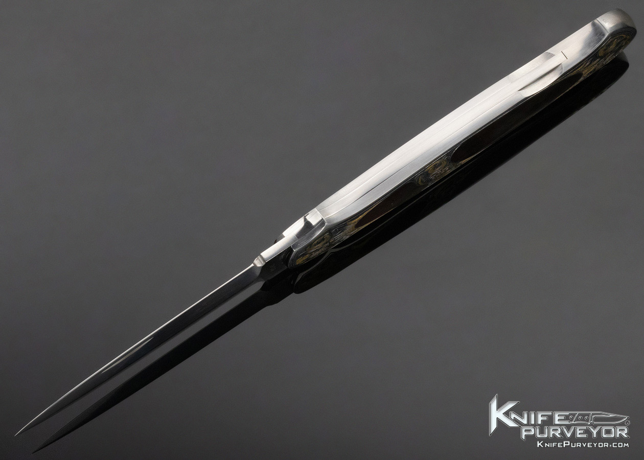 Tom Overyender Custom Knife Double Black Lip Pearl Interframe Lockback Dagger Engraved by Tim George - Image 6