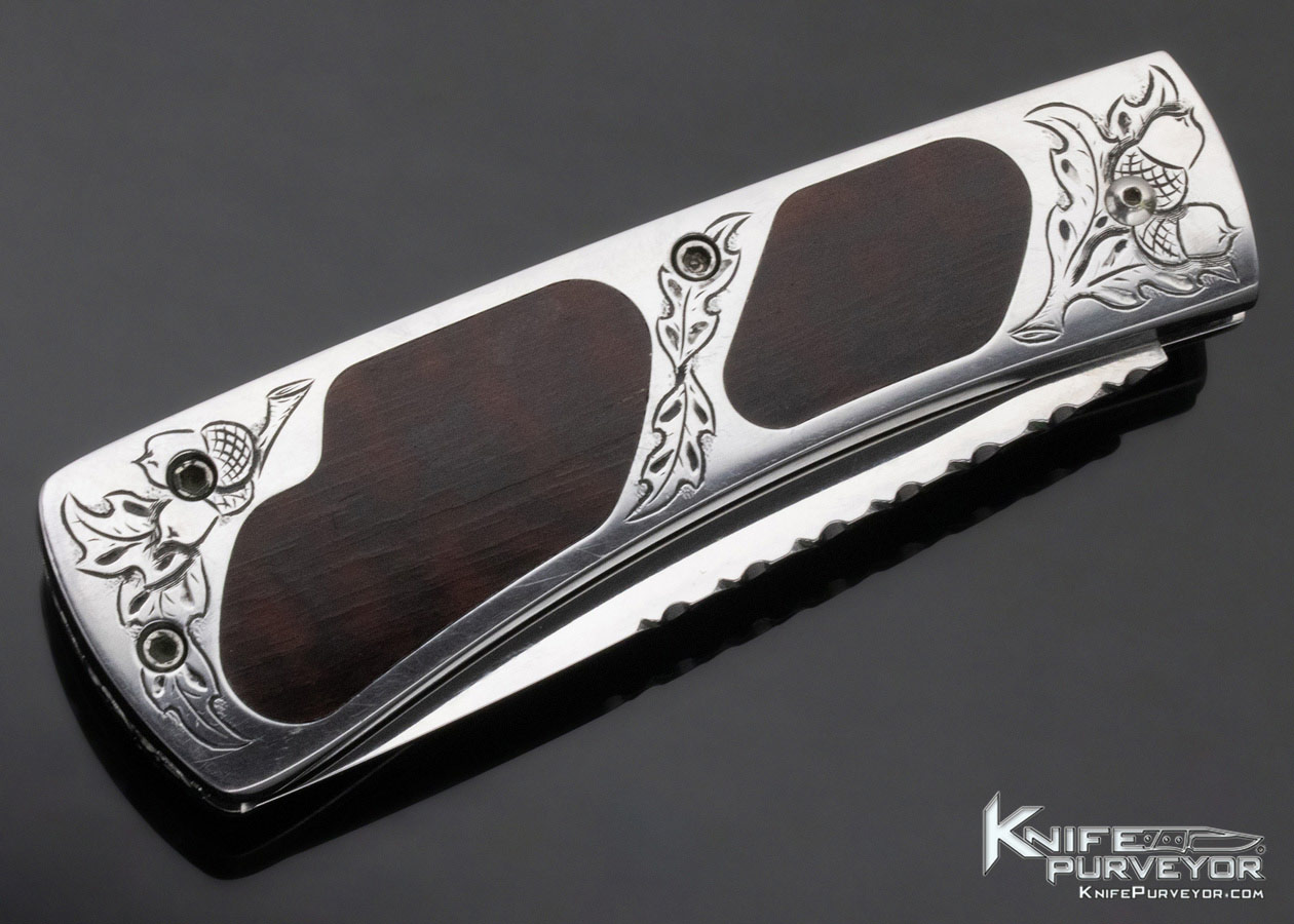 A.A. Sanders Custom Knife Desert Ironwood Interframe Engraved Scale Release Automatic - Image 3