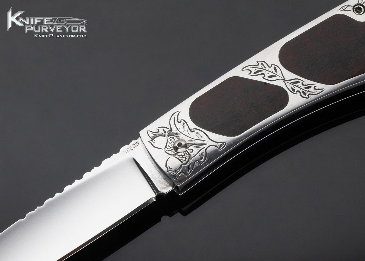 A.A. Sanders Custom Knife Desert Ironwood Interframe Engraved Scale Release Automatic - Image 2