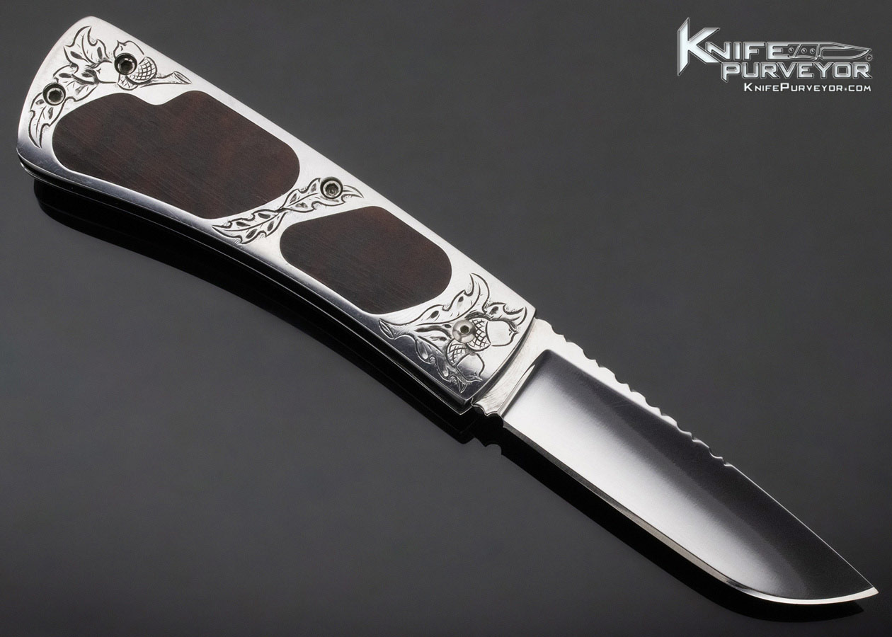 A.A. Sanders Custom Knife Desert Ironwood Interframe Engraved Scale Release Automatic - Image 4