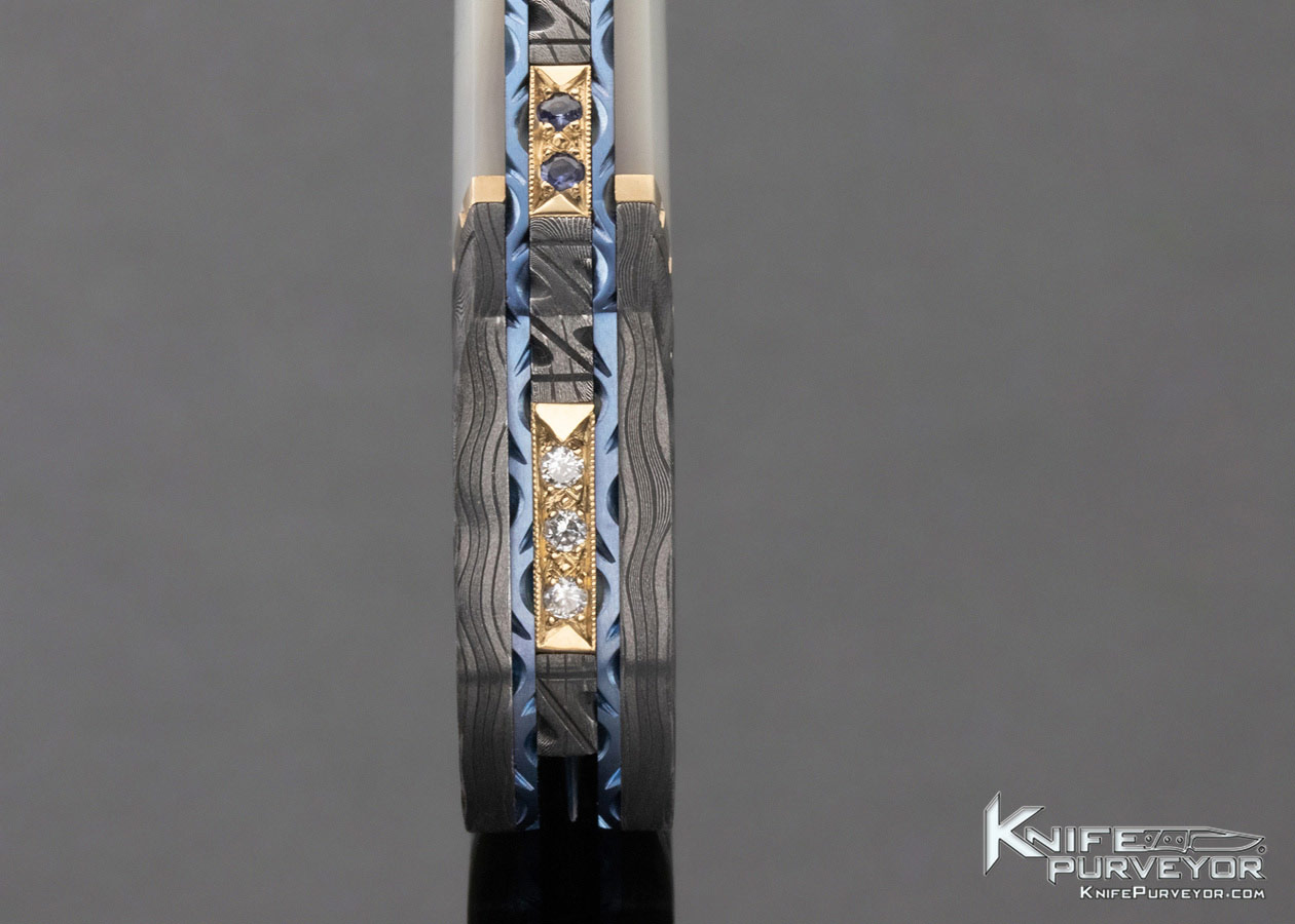 George Dailey Custom Knife Mother of Pearl and Damascus with Diamonds and Sapphire Encrusted Linerlock - Image 9