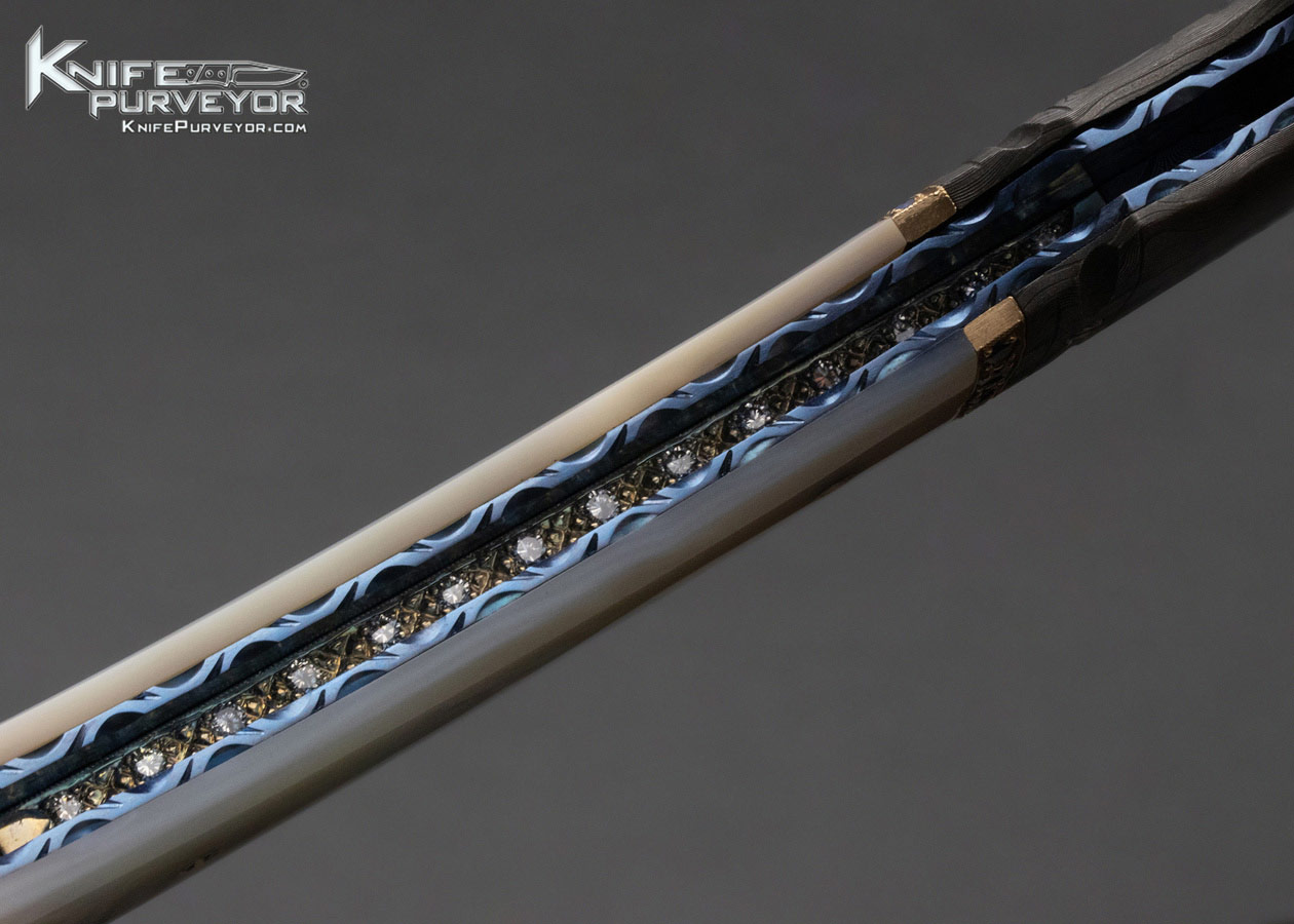 George Dailey Custom Knife Mother of Pearl and Damascus with Diamonds and Sapphire Encrusted Linerlock - Image 8
