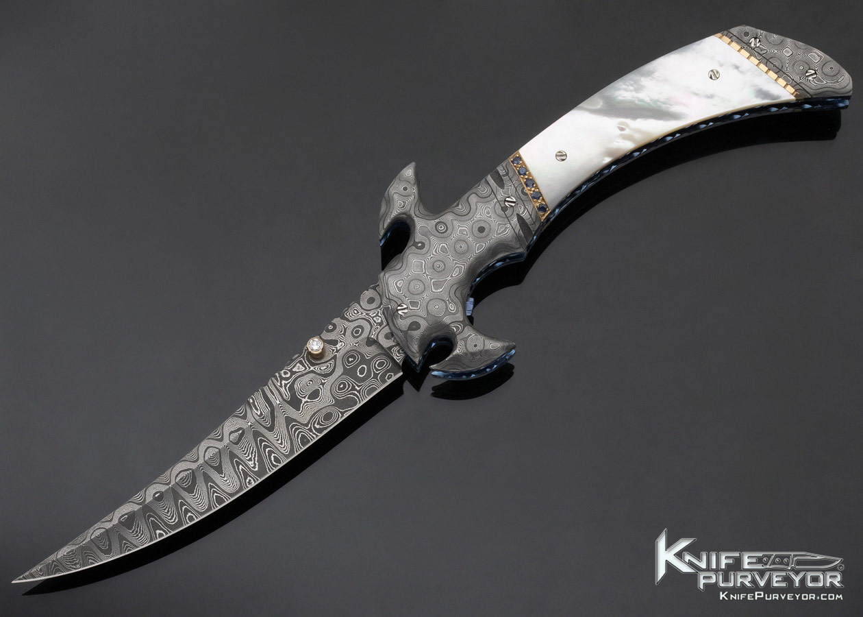 George Dailey Custom Mother of Pearl and Damascus Gemstone Encrusted Linerlock 11746