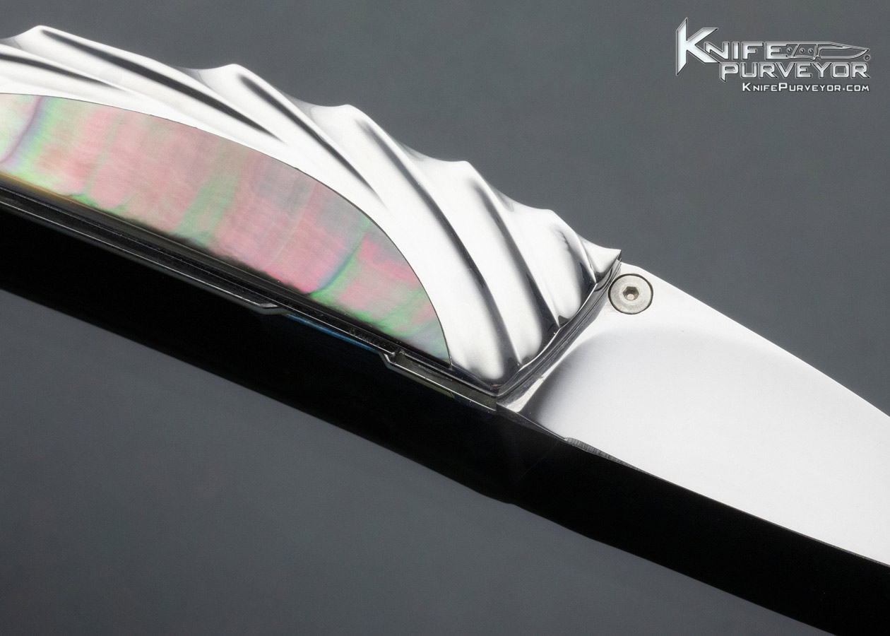 Koji Hara Custom Knife Fluted Linerlock with Black Lip Pearl - Image 5