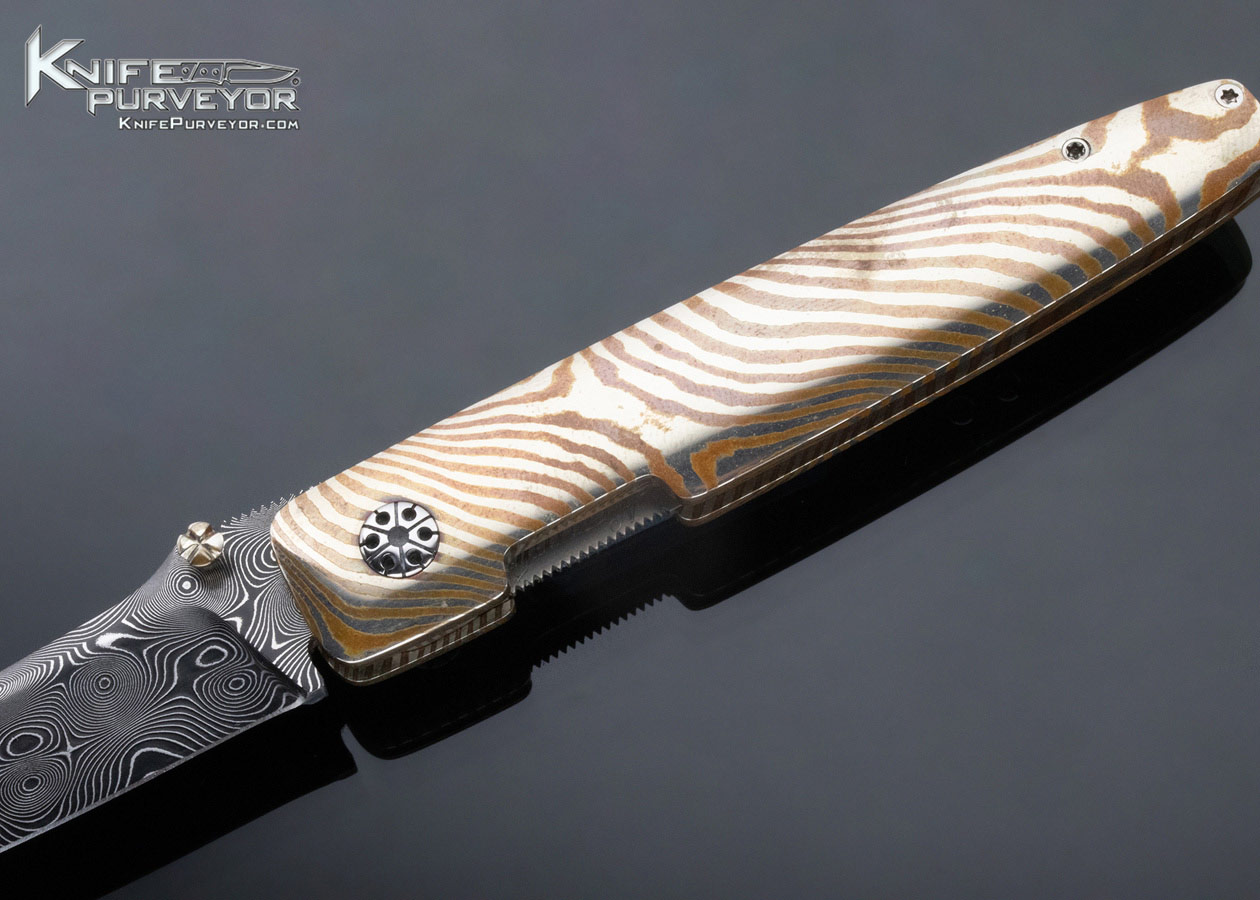 Larry Newton Custom Knife Folder Raindrop Damascus Linerlock - Image 2