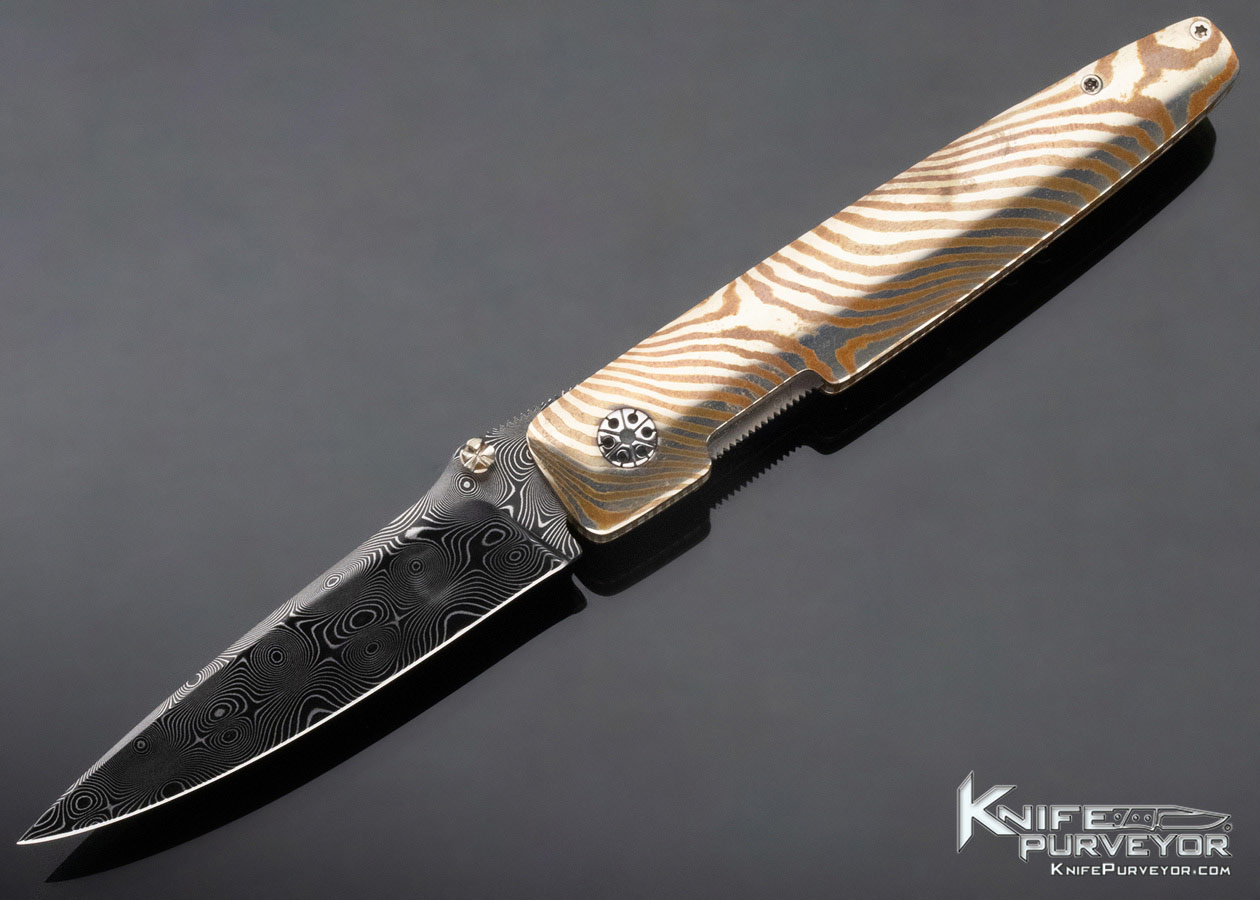 Larry Newton Custom Knife Folder Raindrop Damascus Linerlock 11589