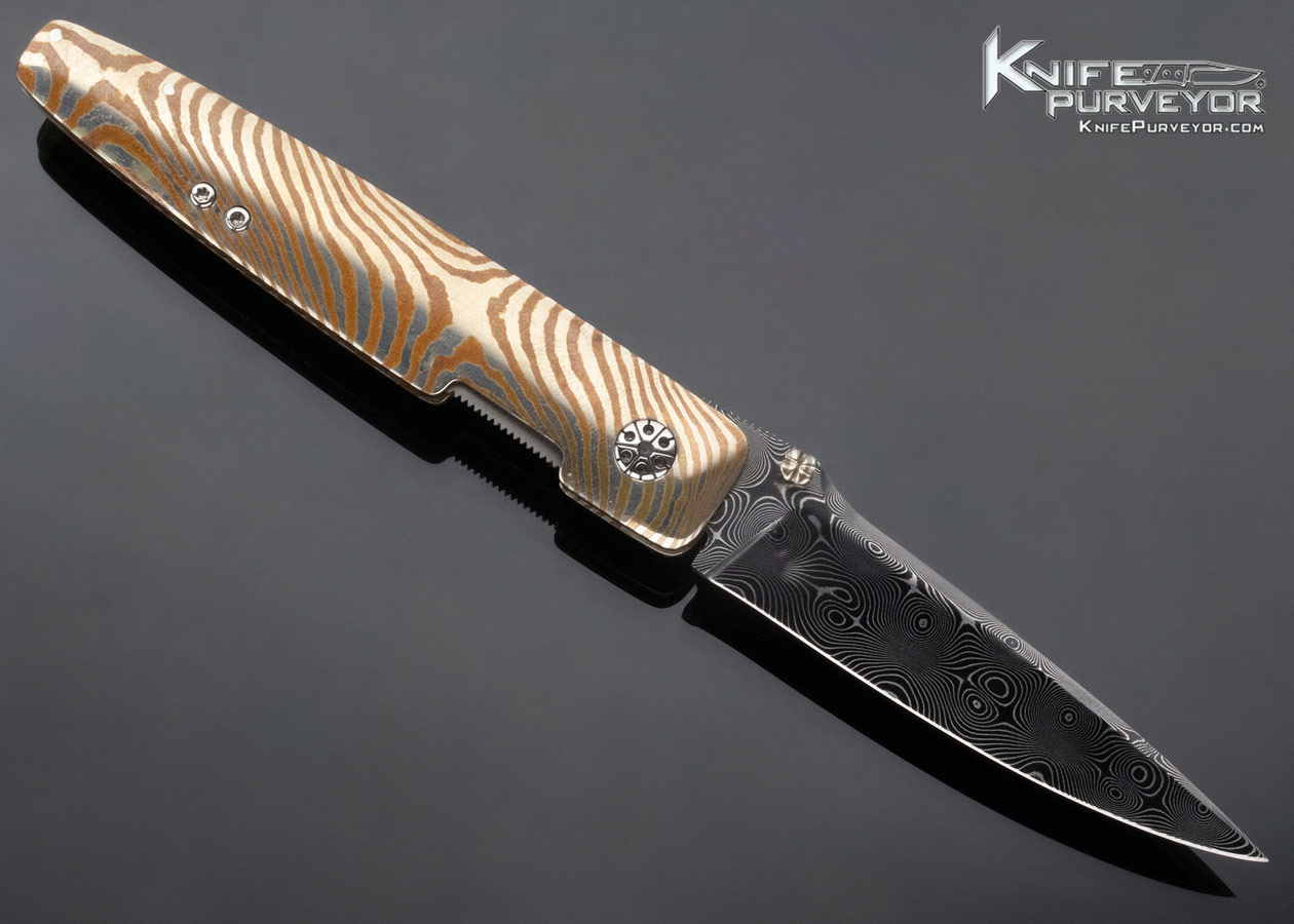 Larry Newton Custom Knife Folder Raindrop Damascus Linerlock - Image 3
