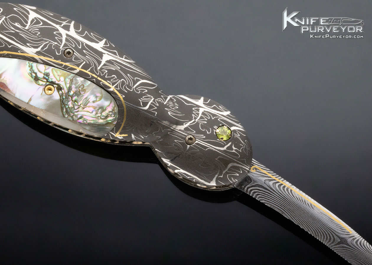 Mark Laramie Custom Knife Hummingbird Figural "Angel Hair" pattern Damascus Linerlock - Image 4