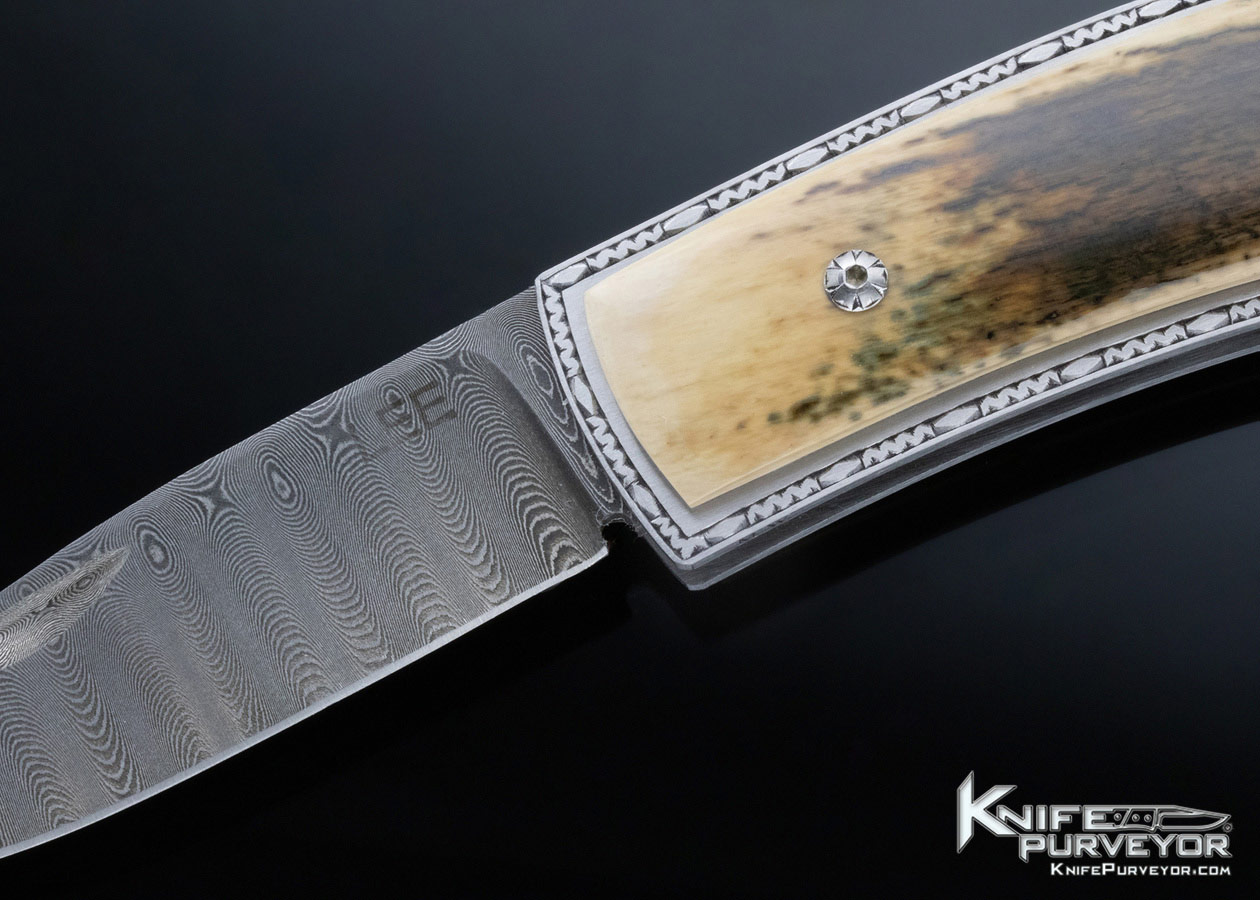 Tommy Lee Custom Knife Damascus Lockback Engraved by Mel Wood - Image 2