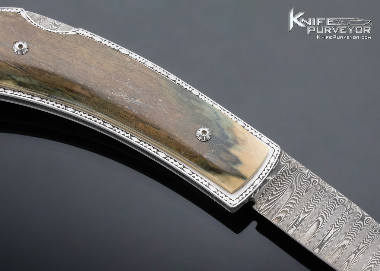 Tommy Lee Custom Knife Damascus Lockback Engraved by Mel Wood - Image 5