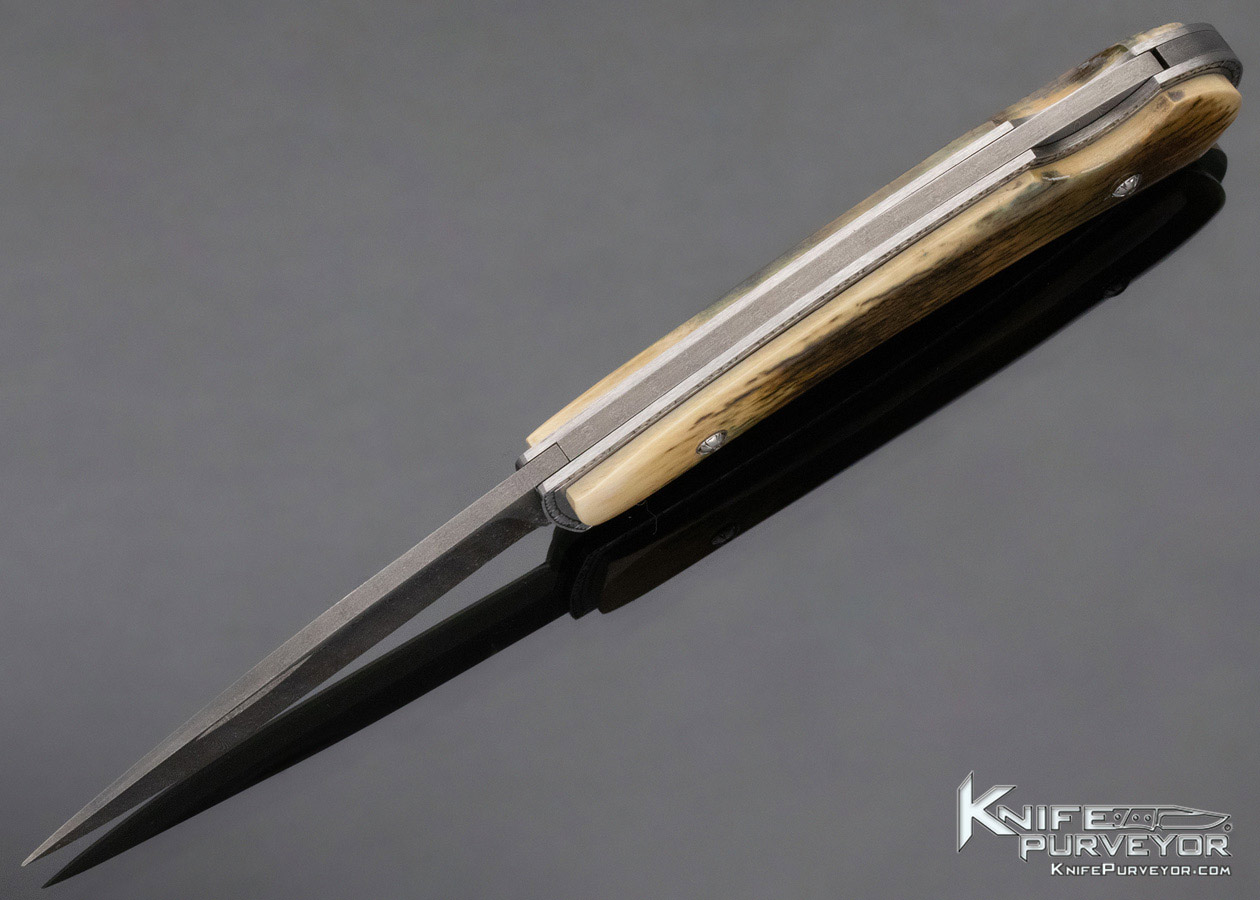 Tommy Lee Custom Knife Damascus Lockback Engraved by Mel Wood - Image 6