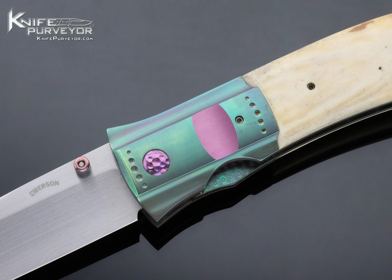 Ernie Emerson Custom Knife Halfmoon Pre-Tac Polished Stag and Titanium linerlock - Image 2