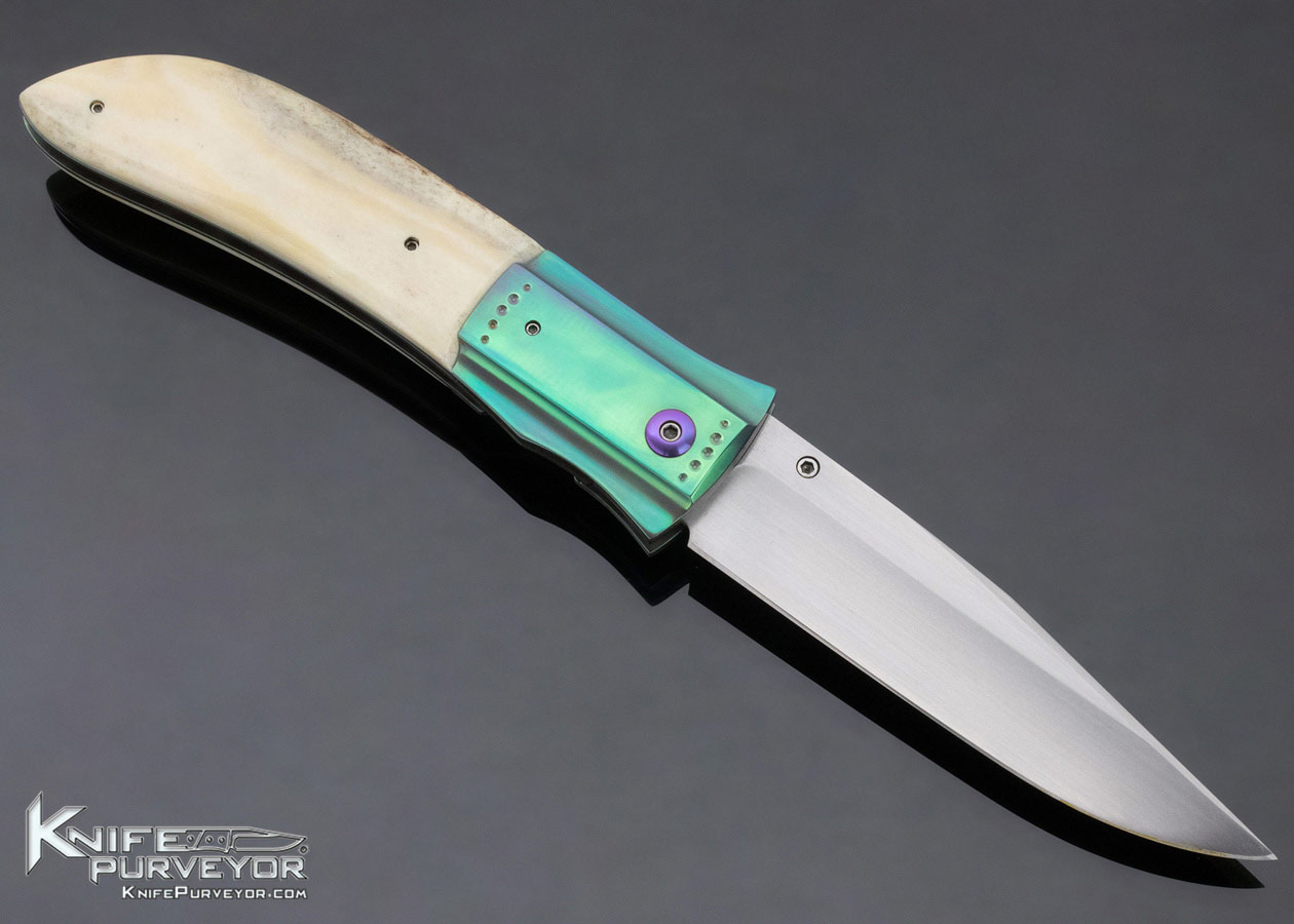 Ernie Emerson Custom Knife Halfmoon Pre-Tac Polished Stag and Titanium linerlock - Image 4