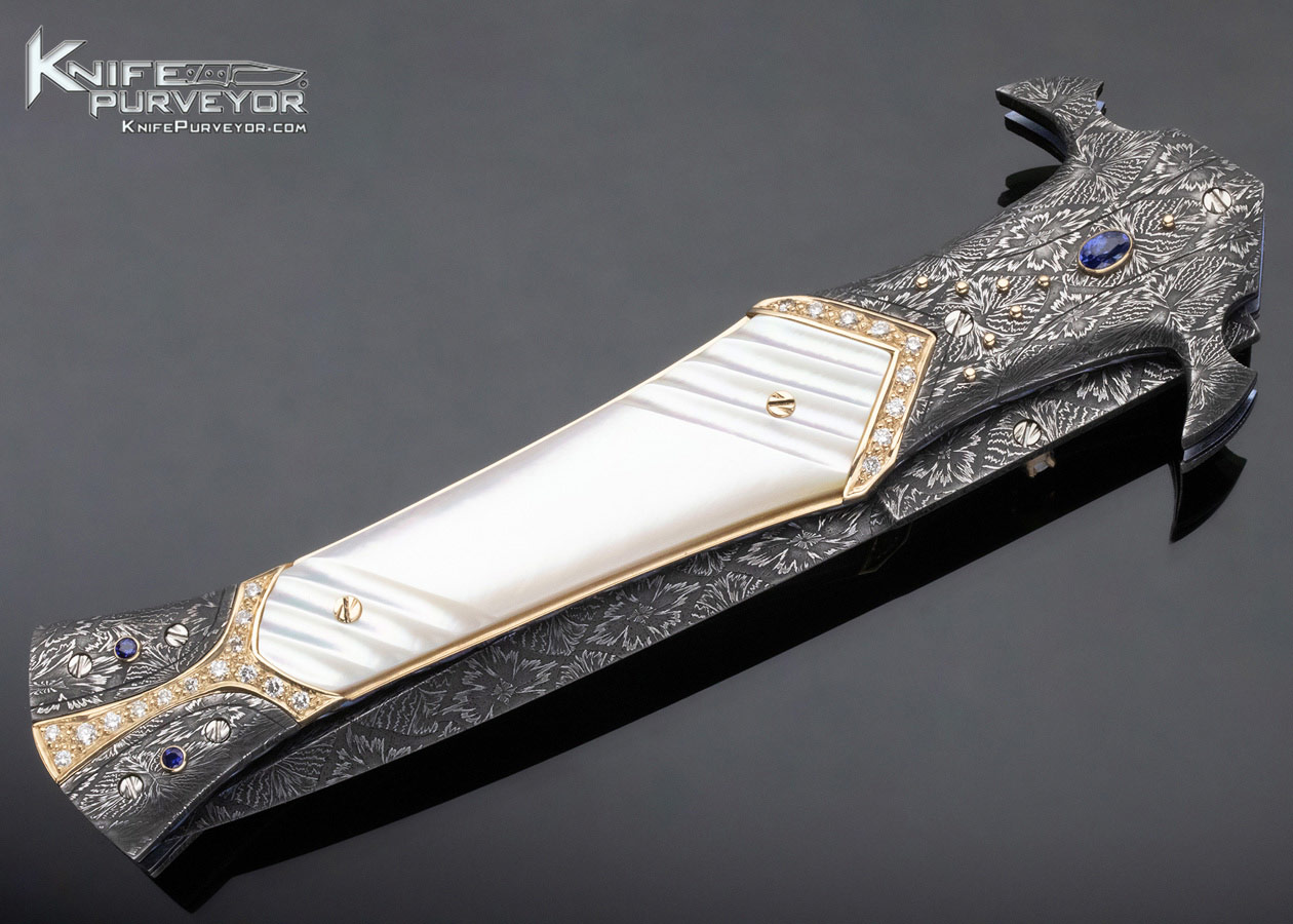 George Dailey Custom Knife 18Kt Gold Diamond & Sapphire Encrusted Linerlock Dagger - Image 4