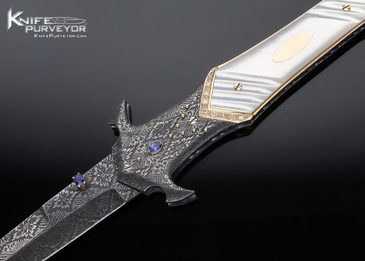 George Dailey Custom Knife 18Kt Gold Diamond & Sapphire Encrusted Linerlock Dagger - Image 2