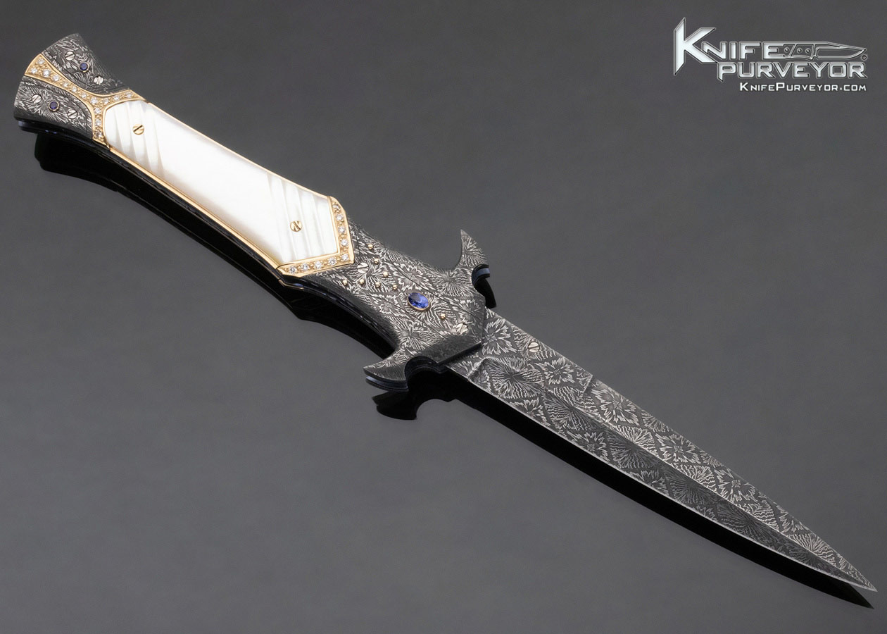 George Dailey Custom Knife 18Kt Gold Diamond & Sapphire Encrusted Linerlock Dagger - Image 6