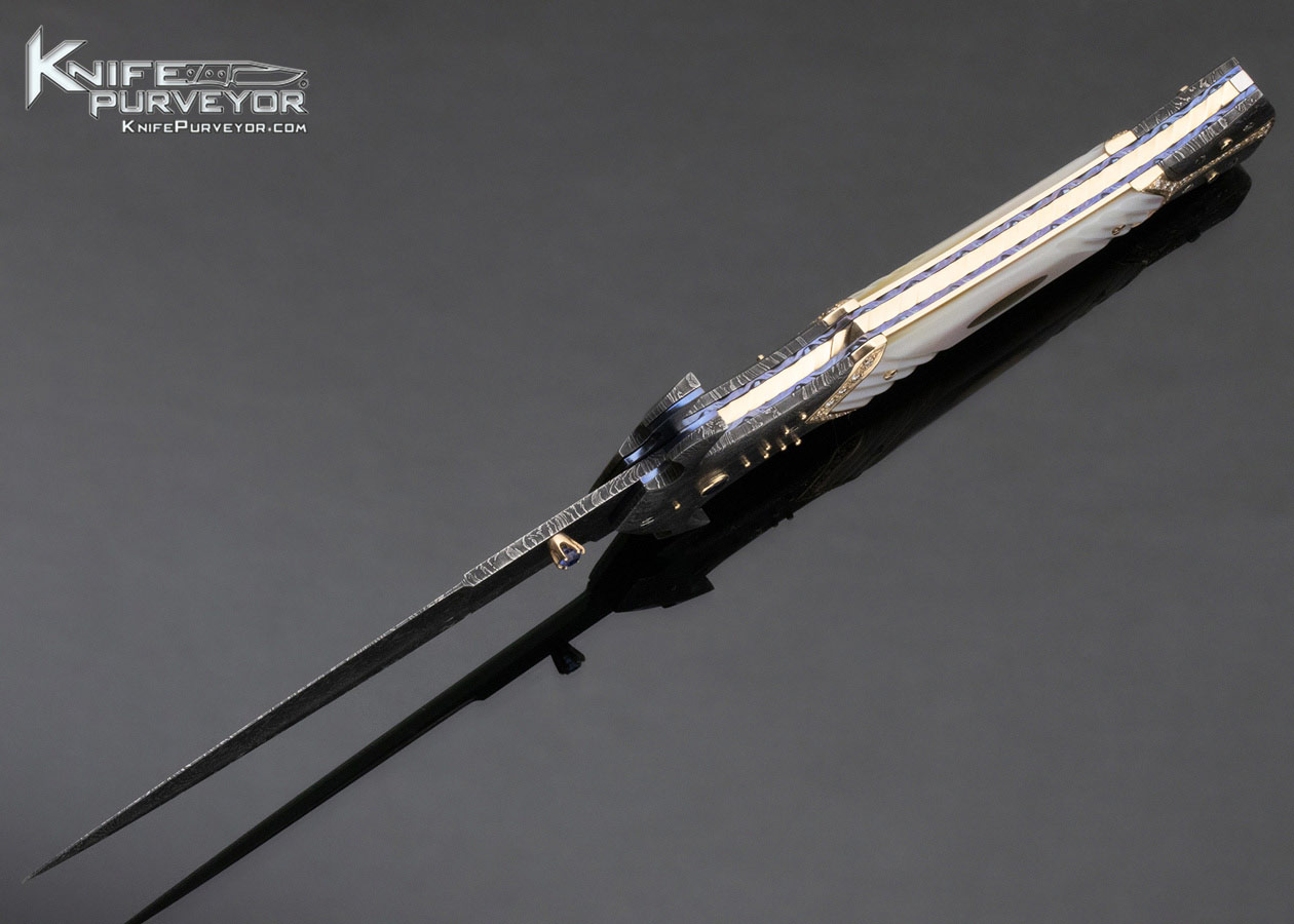George Dailey Custom Knife 18Kt Gold Diamond & Sapphire Encrusted Linerlock Dagger - Image 8