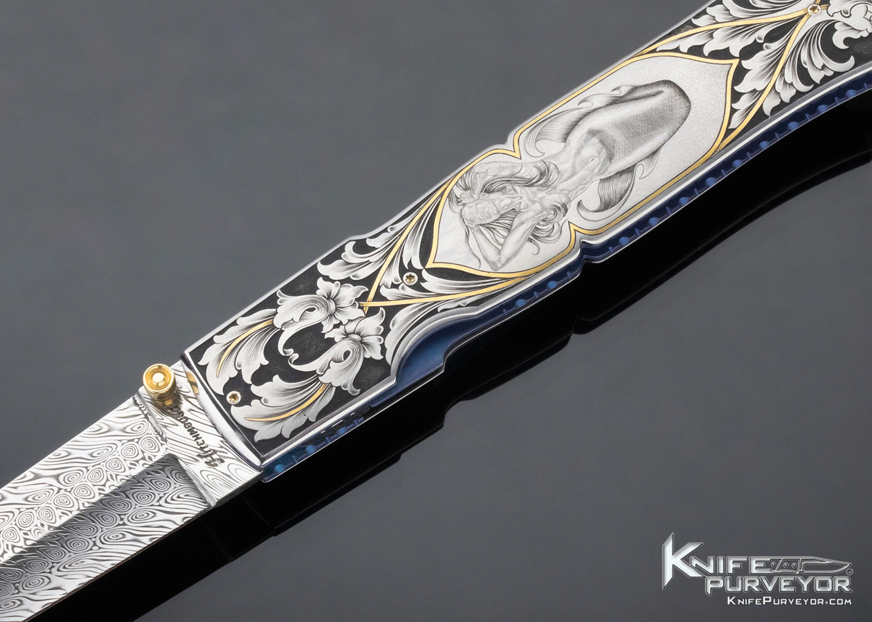 Howard Hitchmough Custom Knife Ray Cover Jr. Engraved "Ship Wreck and Mermaid" Linerlock Dagger - Image 2