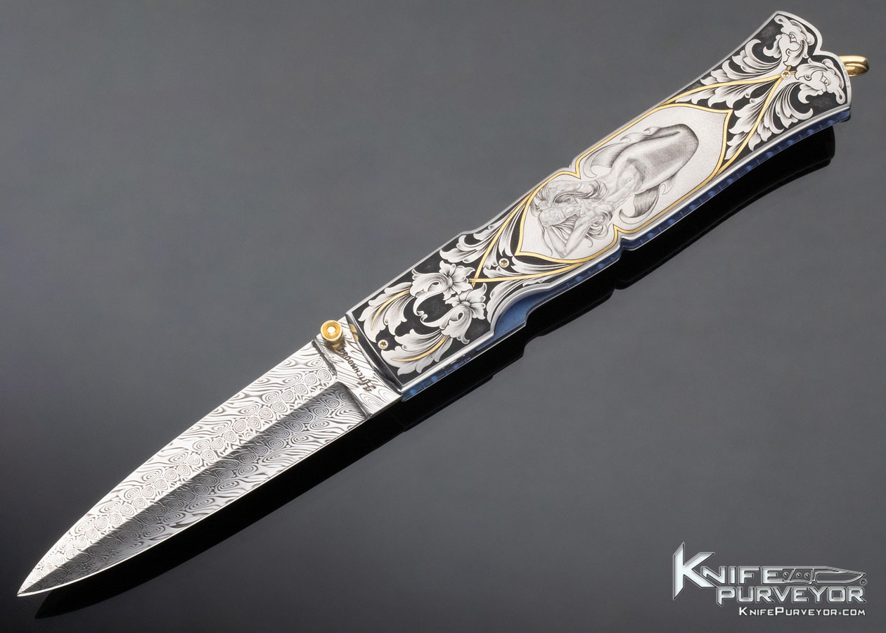 Engraved Howard Hitchmough Damascus Linerlock 11646