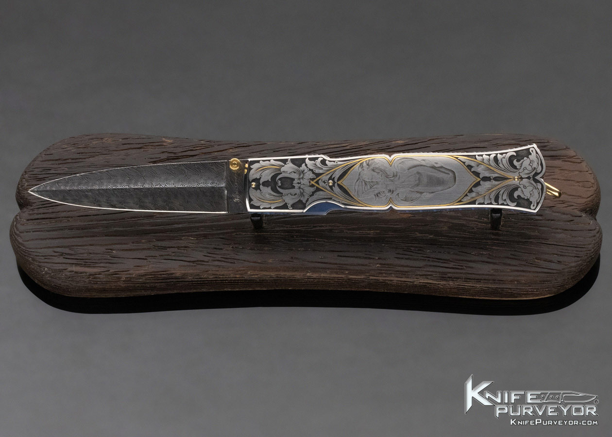 Howard Hitchmough Custom Knife Ray Cover Jr. Engraved "Ship Wreck and Mermaid" Linerlock Dagger - Image 9