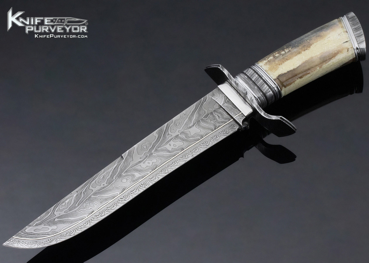 Michael Andersson Custom Knife Fossil Walrus Bone & 4 Bar Damascus Fixed Blade 11771