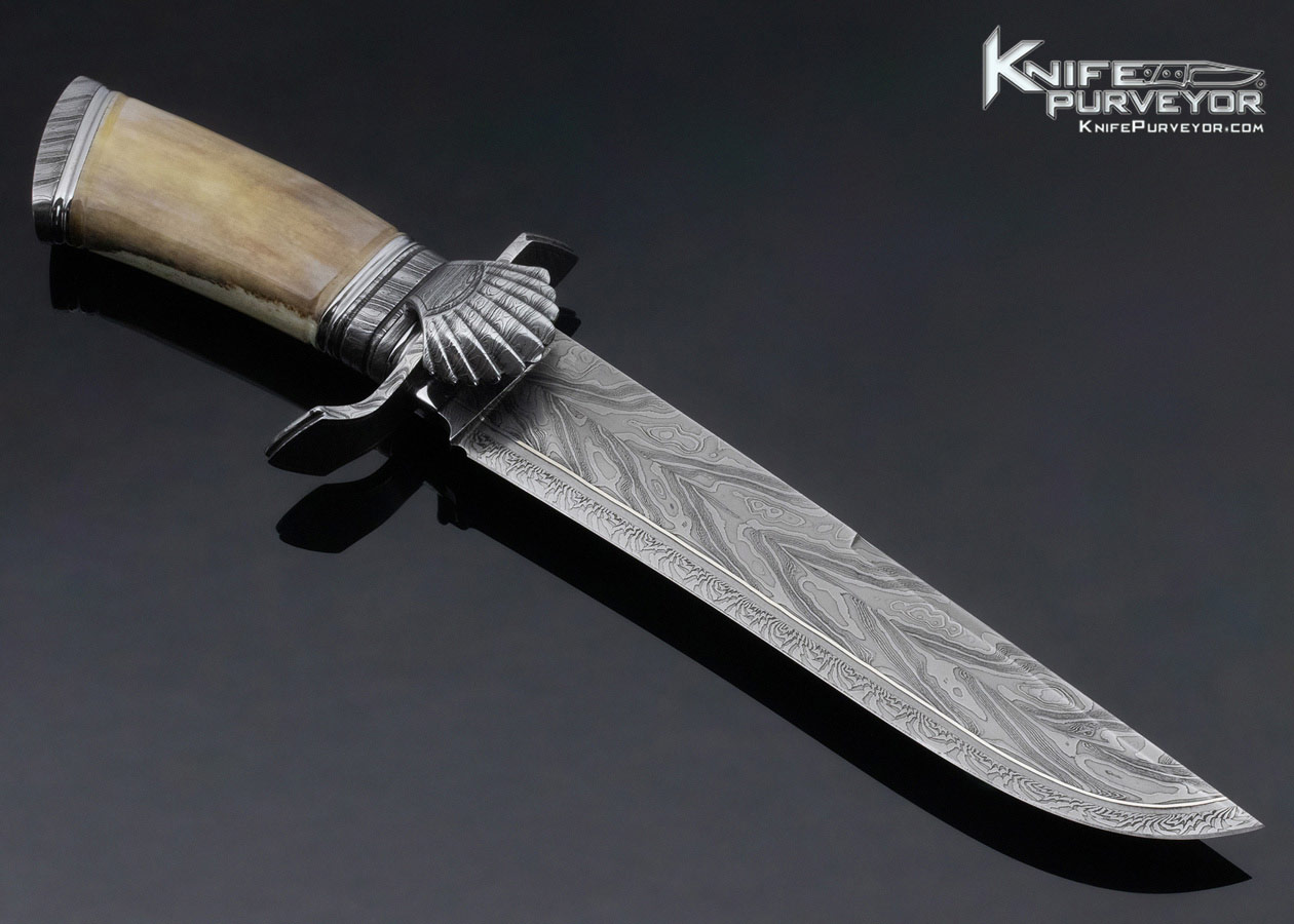 Michael Andersson Custom Knife Fossil Walrus Bone & 4 Bar Damascus Fixed Blade - Image 4