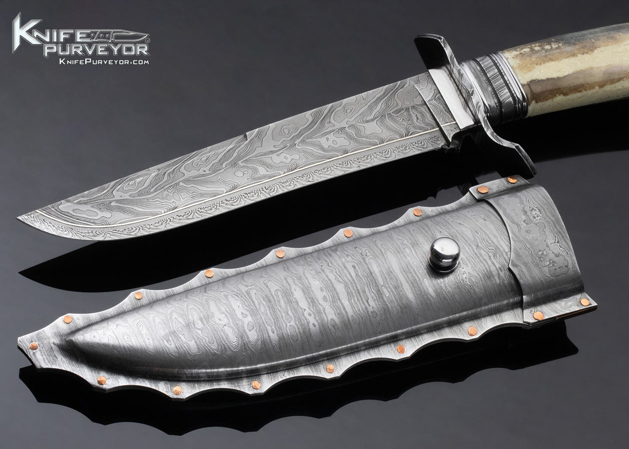 Michael Andersson Custom Knife Fossil Walrus Bone & 4 Bar Damascus Fixed Blade - Image 3