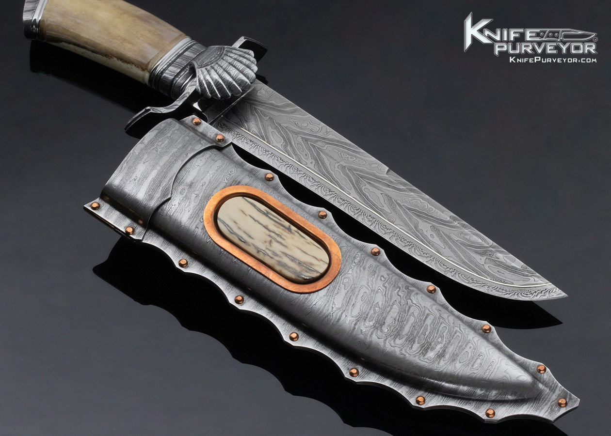 Michael Andersson Custom Knife Fossil Walrus Bone & 4 Bar Damascus Fixed Blade - Image 7