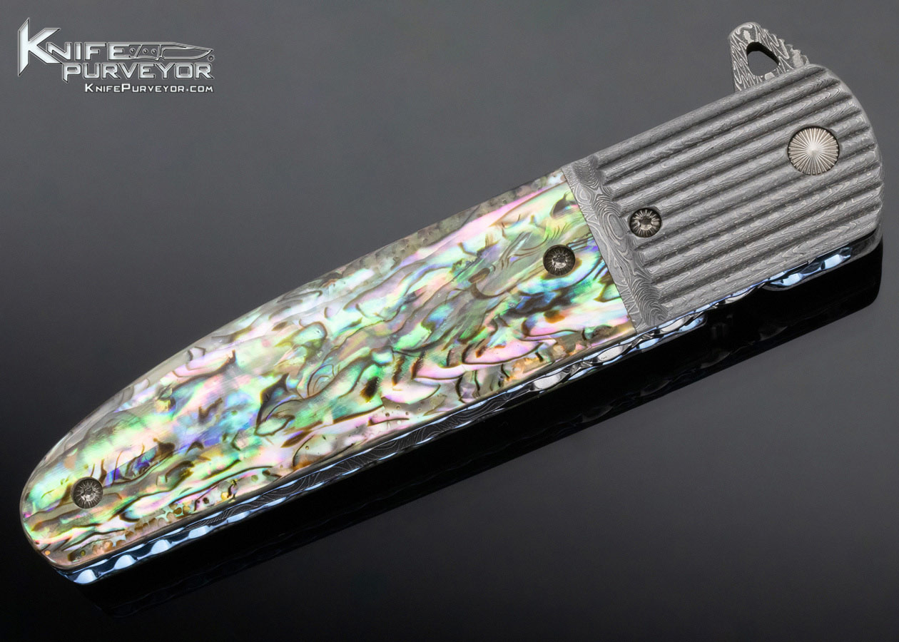 Phil Boguszewski Custom Knife Abalone and Damascus Linerlock Flipper - Image 3