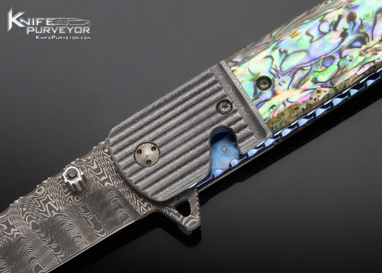 Phil Boguszewski Custom Knife Abalone and Damascus Linerlock Flipper - Image 2
