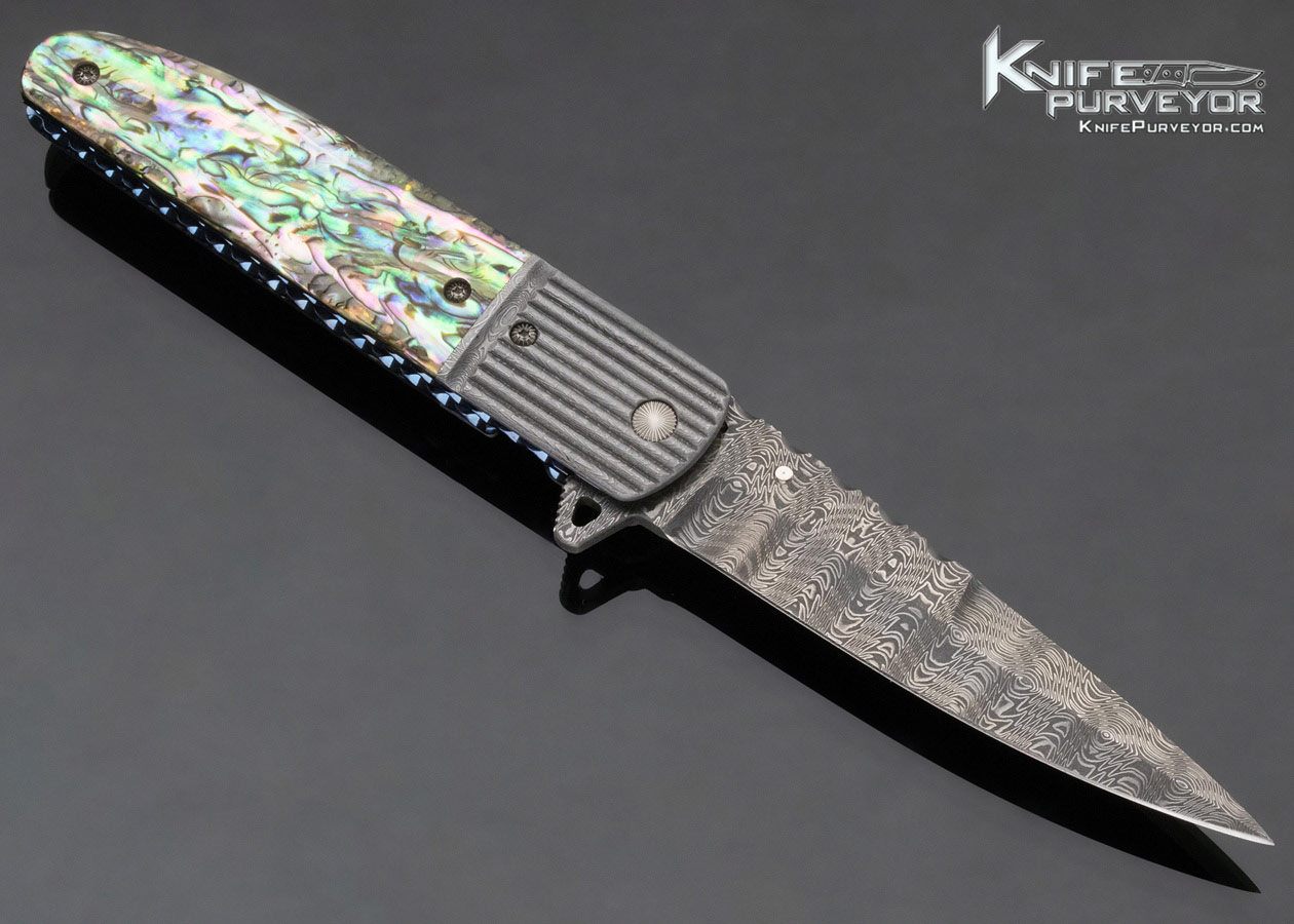 Phil Boguszewski Custom Knife Abalone and Damascus Linerlock Flipper - Image 4