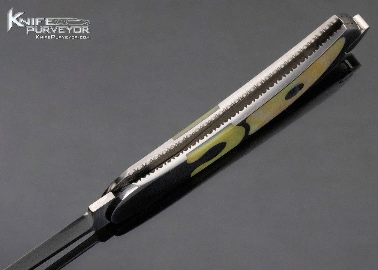 Warren Osborne Custom Knife South Sea Gold Lip Pearl with Abalone Inlays S.O.W. Automatic Lockback - Image 6