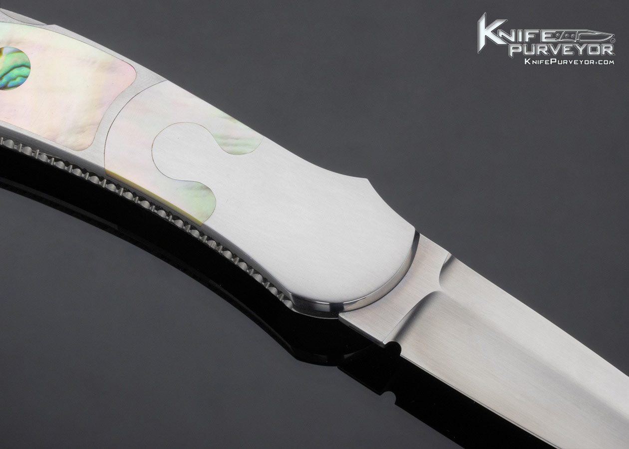 Warren Osborne Custom Knife South Sea Gold Lip Pearl with Abalone Inlays S.O.W. Automatic Lockback - Image 4