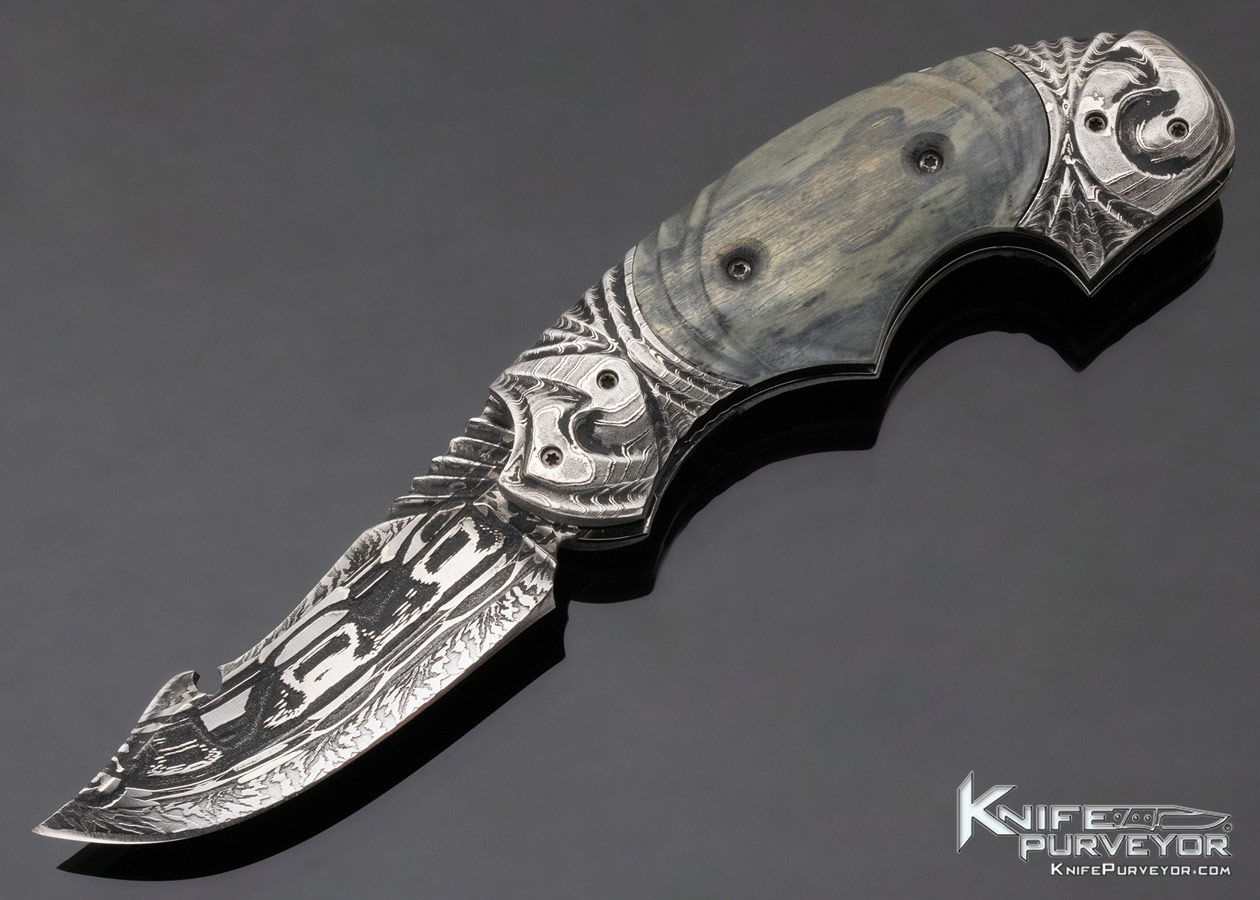Andre Andersson Custom Knife "Prince Of Persia" Carved Damascus Linerlock 11742
