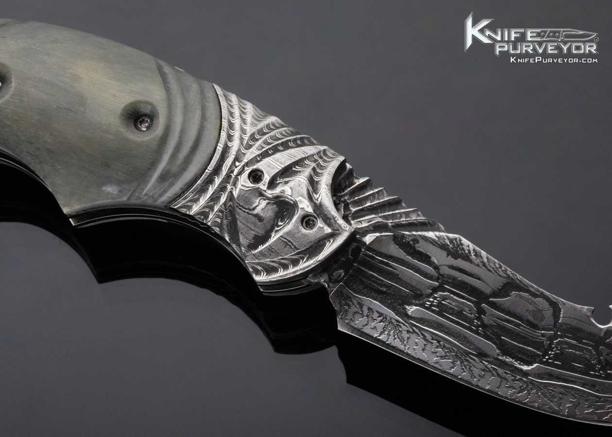 Andre Andersson Custom Knife "Prince Of Persia" Carved Damascus Linerlock - Image 4