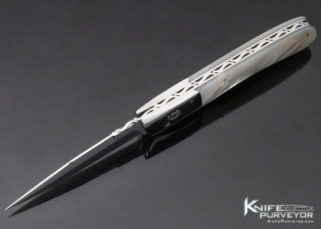 Charlie Dake Custom Knife Mother of Pearl Button Lock Automatic 11869