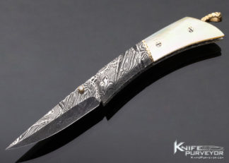 George Daily Custom Knife Damascus and Gold lip Pearl Linerlock 15784