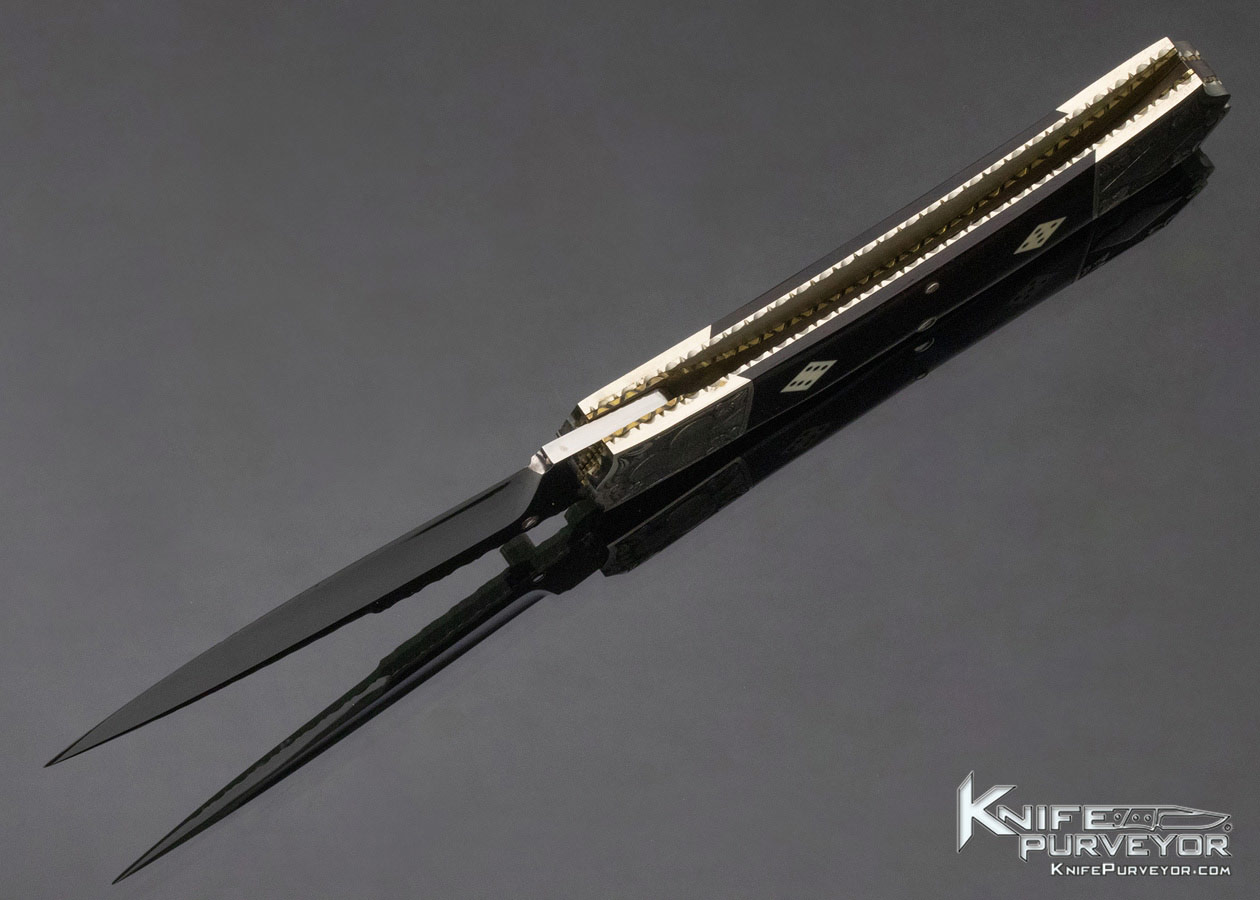 Harvey McBurnette Custom Knife Sole Authorship Engraved Ebony and Mammoth Gambler Front Lock - Image 6