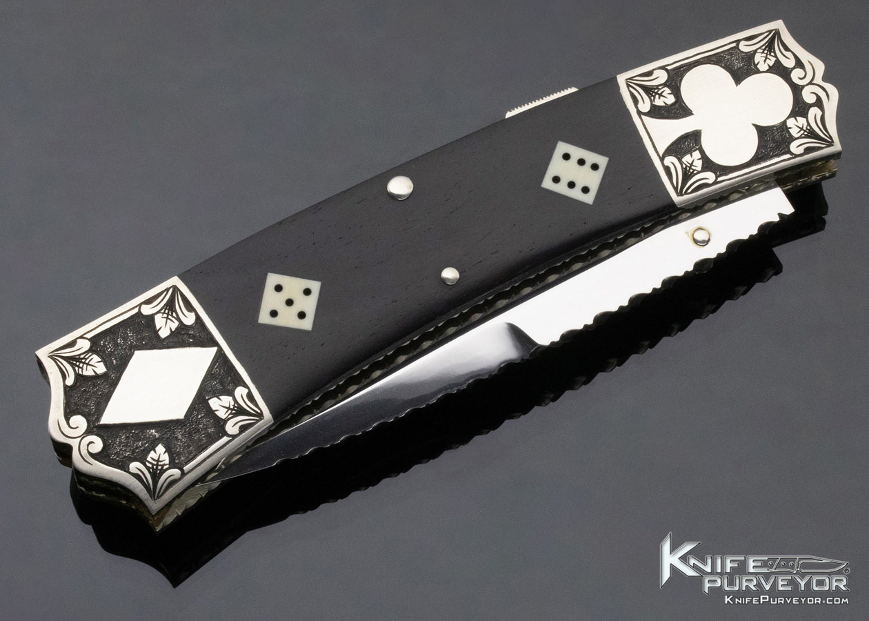 Harvey McBurnette Custom Knife Sole Authorship Engraved Ebony and Mammoth Gambler Front Lock - Image 5