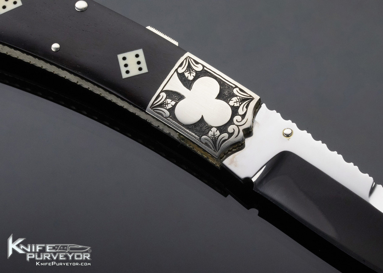 Harvey McBurnette Custom Knife Sole Authorship Engraved Ebony and Mammoth Gambler Front Lock - Image 4