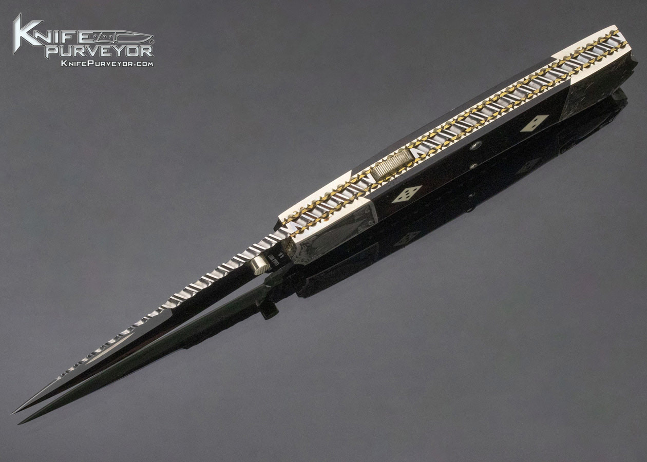 Harvey McBurnette Custom Knife Sole Authorship Engraved Ebony and Mammoth Gambler Front Lock - Image 7