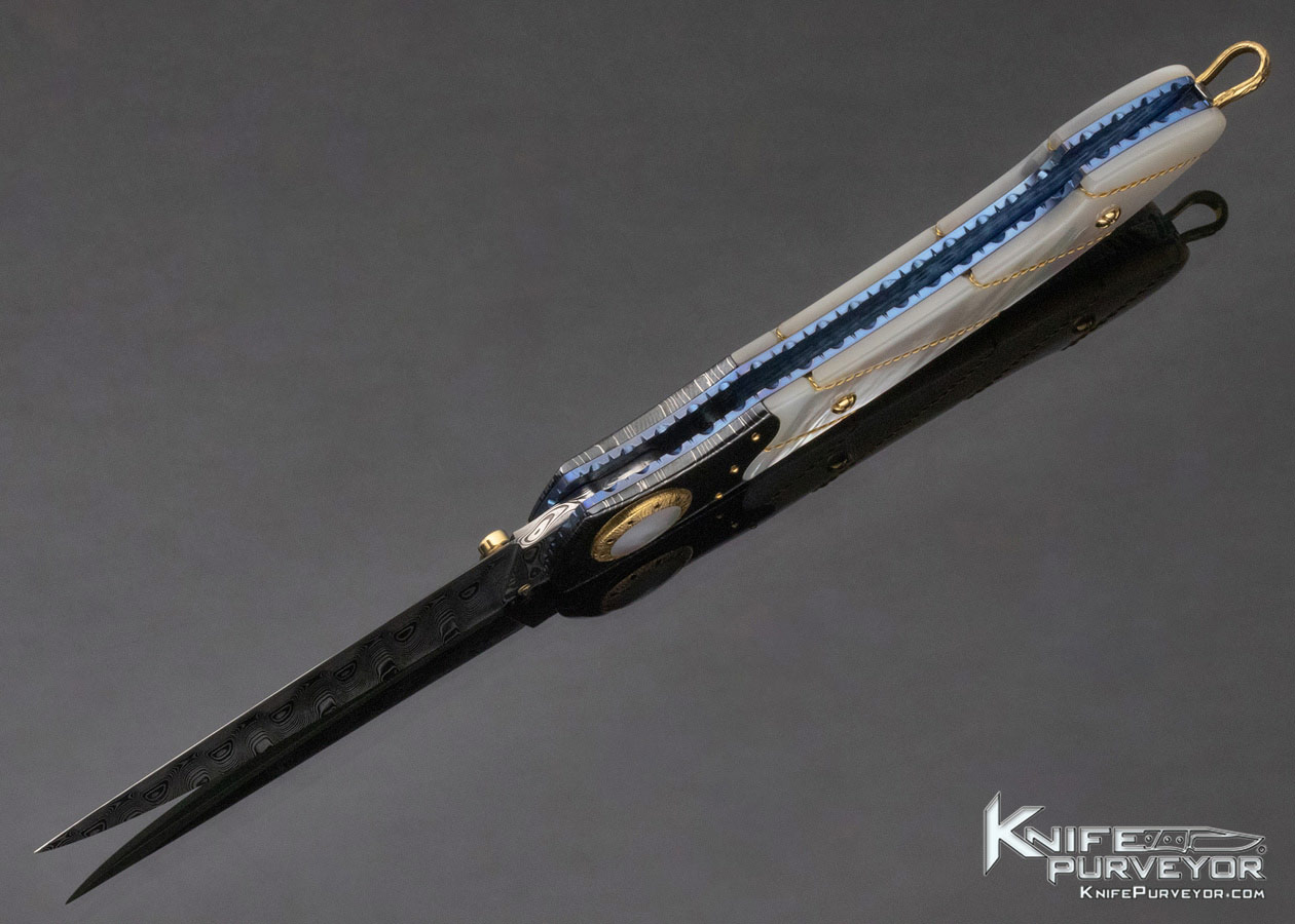 Howard Hitchmough Custom Knife Mother of Pearl with Braided Gold Wire and Damasteel Midlock - Image 7